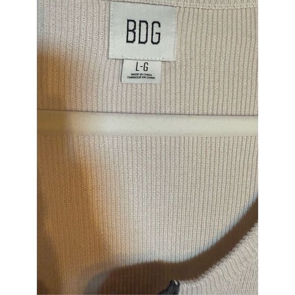 BDG Womens Ivory Brown Tunic Sweater Dress Sz Large Henley Striped Ribbed Knit - Picture 3 of 10